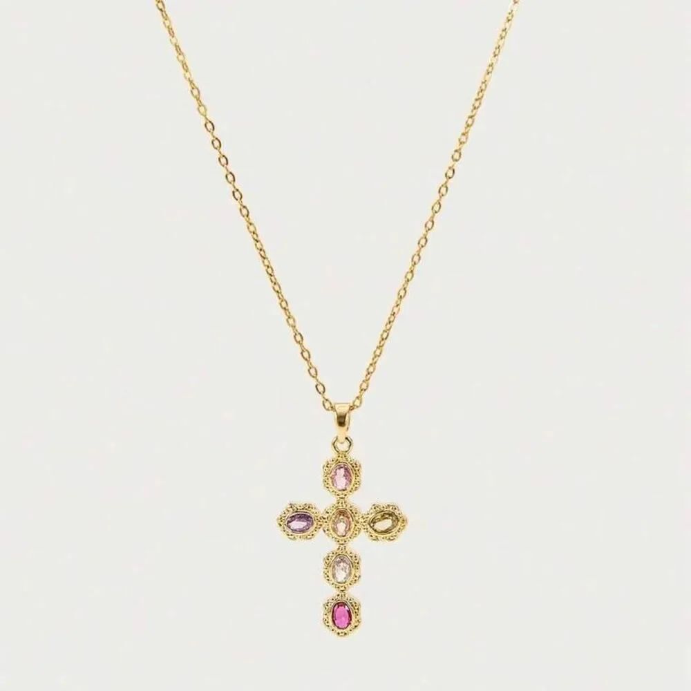 multicolor cross necklace D17